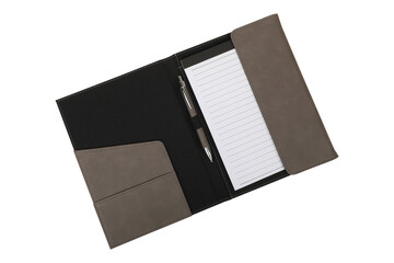 Leather and fabric flap portfolio. isolated png background.