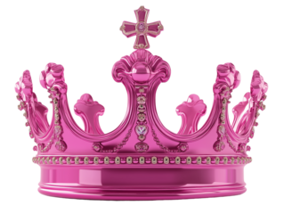Bright pink crown adorned with jewels and cross design for festive occasions and celebrations