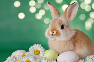 Obraz premium Rustic Easter Scene with American Fuzzy Lop Bunny