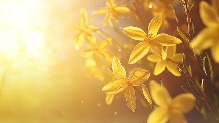 Fototapeta premium A bunch of yellow flowers with the sun shining through them