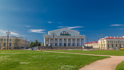 View of the former stock exchange and the naval Museum timelapse hyperlapse. St.Petersburg. Russia.
