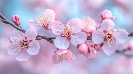 Obraz premium A bunch of pink flowers on a tree branch