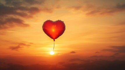 Fototapeta premium Heart Shaped Balloon Soaring At Sunset