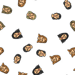 facial expression female smile vector seamless pattern thin line illustration