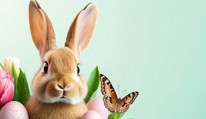 Fototapeta premium Adorable Easter Bunny with Scattered Eggs