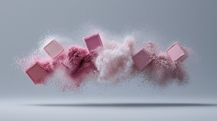 A powder puff explosion with pink and white powder