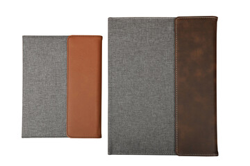 Leather and fabric flap portfolio. isolated png background.