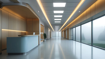 Fototapeta premium Modern office hallway with reception desk