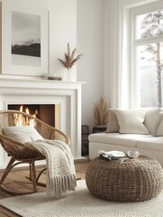 Cozy Winter Living Room With Fireplace And Rocking Chair