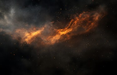 Fiery Embers and Smoke Swirl in Dark Night Sky