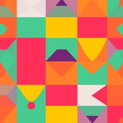 Geometric Abstract Pattern: A vibrant and bold geometric pattern composed of colorful squares, triangles, and circles, creating a modern and dynamic visual.