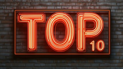 Top 10 Glowing Neon Sign on Brick Wall Background