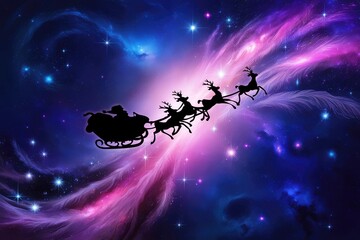 Naklejka premium Santa Claus in the snowy night sky