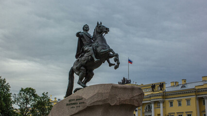 Monument of Russian emperor Peter the Great, known as The Bronze Horseman timelapse hyperlapse, Saint Petersburg , Russia