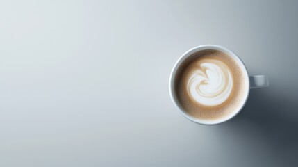 A white coffee cup with a swirl of cream on top sits on a white table
