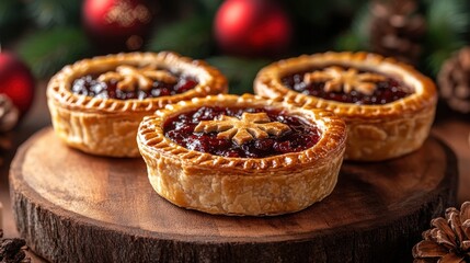 Closeup image of mouthwatering mince pies on rustic board