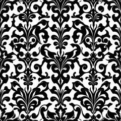 Elegant Damask Pattern: A timeless and intricate damask pattern, featuring a delicate floral design in black and white.
