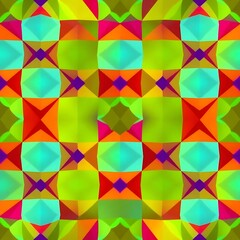 Vibrant Geometric Pattern: A seamless, kaleidoscopic design bursting with energy, featuring a vibrant array of colors in a mesmerizing geometric pattern. Perfect for backgrounds, textiles.