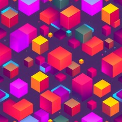 Obraz premium Vibrant Cube Galaxy: Seamless Isometric Pattern of Colorful Cubes