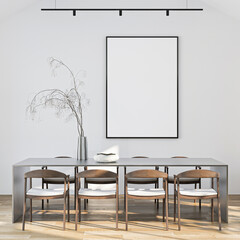 Frame mockup, ISO A paper size. Living room wall poster mockup. Interior mockup with house background. Modern interior design. 3D render
