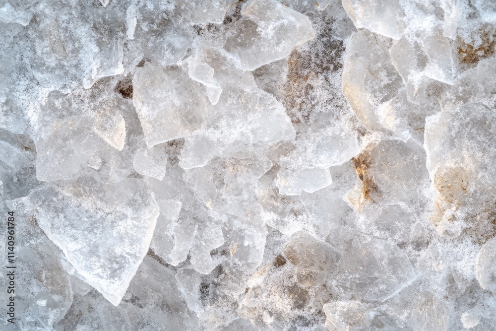 Aufkleber A stunning array of crystalline ice fragments displayed in a close-up view, showcasing their unique shapes and glistening surfaces that capture the essence of winter's magic.