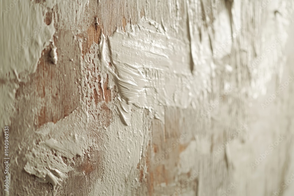 Poster a textured wall coated with thick white paint, showcasing the craftsmanship involved in renovations 