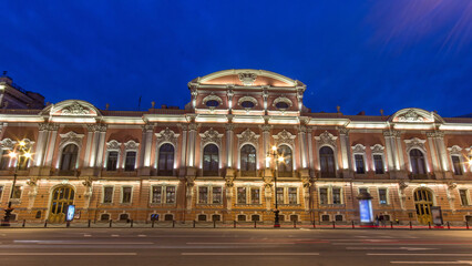 Obraz premium Beloselsky-Belozersky Palace night timelapse, St. Petersburg, Russia
