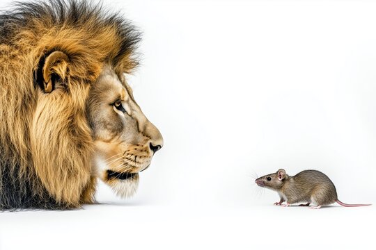 Lion and Mouse Facing Each Other Symbolizing Courage and Understanding - Powered by Adobe