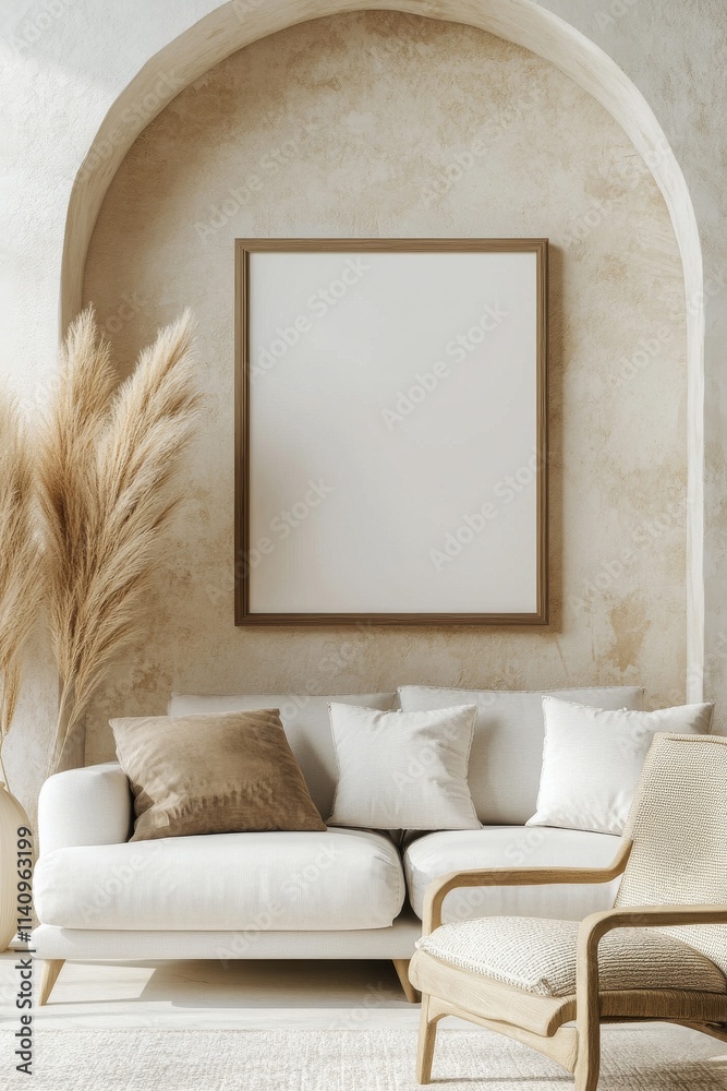 Poster Cozy modern living room with neutral tones and elegant decor elements