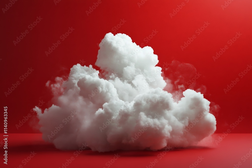 Leinwandbilder A soft white cloud contrasts beautifully against a bold red background, creating a striking visual of simplicity and artistic depth that captures the viewer’s imagination and emotion.