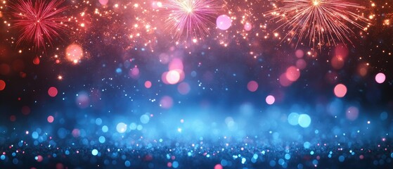 Fototapeta premium A festive display of colorful fireworks and shimmering lights against a dark background.