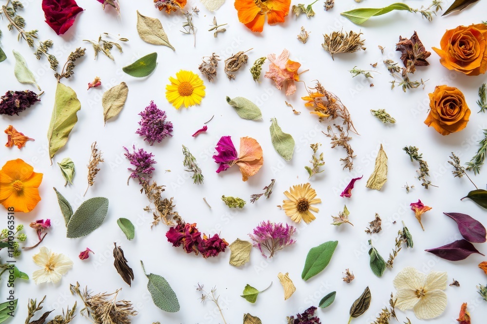 Aufkleber An intricate spiral design made from an array of colorful dried flowers and leaves, representing the beauty of nature and the emotions we associate with flowers.