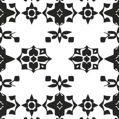 Fototapeta premium Black and White Seamless Pattern: An intricate and elegant black and white pattern with floral motifs, perfect for adding a touch of sophistication to your designs. 