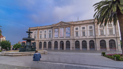 Fototapeta premium Natural History Museum of Porto University building in Gomes Teixeira Square timelapse hyperlapse. Porto, Portugal.