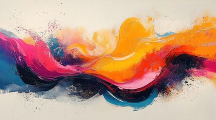 Abstract colorful waves, vibrant impasto painting.