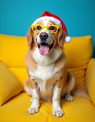 Cute dog wearing Christmas hat