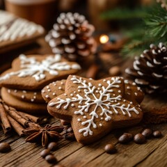 Homemade holiday treats: gingerbread, cookies, coffee, spices
