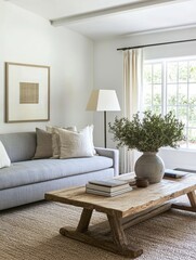 Modern Living Room With Neutral Decor And Wooden Coffee Table