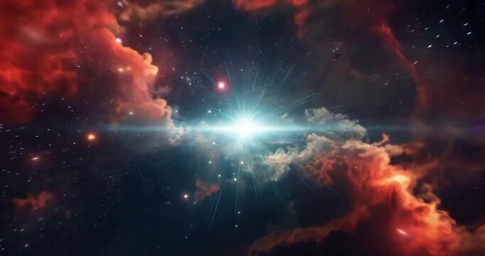 Ultra HD Space Flight Through Vibrant Red and Teal Nebulae, Flying through space, flying through galaxy, (part 1 of 5) Seamless transition through all parts