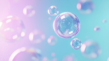   Blue, Pink & Purple Soap Bubbles Floating in Air