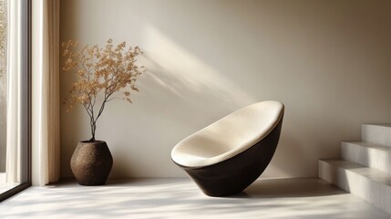 Cozy seating area with natural decor and soft lighting in a modern interior space