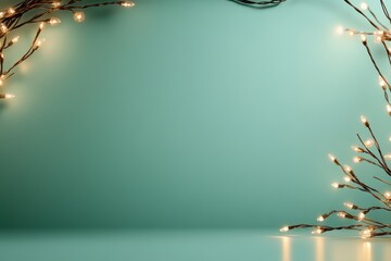 holiday bokeh background, a serene christmas backdrop in pastel green and light gold with twinkling lights, perfect for your holiday message