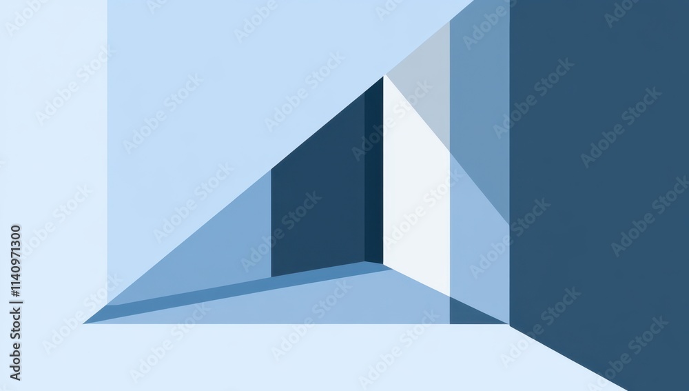 Poster light-blue triangles and three dark-off-white squares, creating an abstract background with geometri
