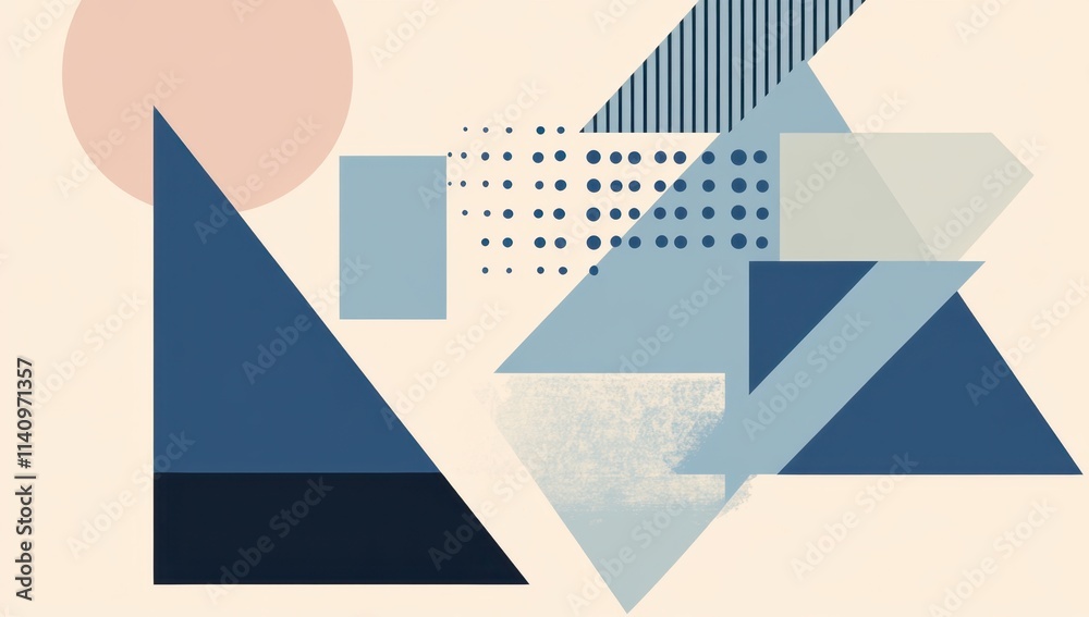 Poster light-blue triangles and three dark-off-white squares, creating an abstract background with geometri