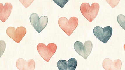 Obraz premium Watercolor Hearts Pattern Soft Hues Romantic Design