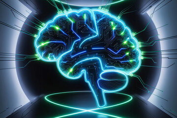 Human Brain with Green Light Symbol of Innovation and Mental Clarity