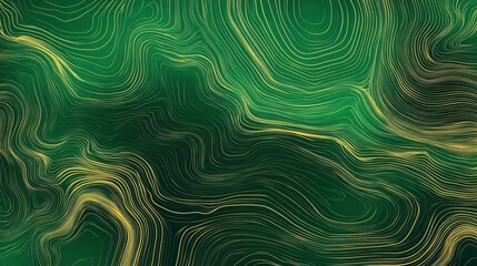 Fototapeta premium Abstract representation of gold topographic lines over a green backdrop.