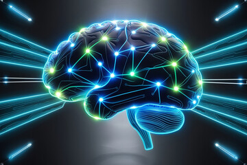 Human Brain with Green Light Symbol of Innovation and Mental Clarity