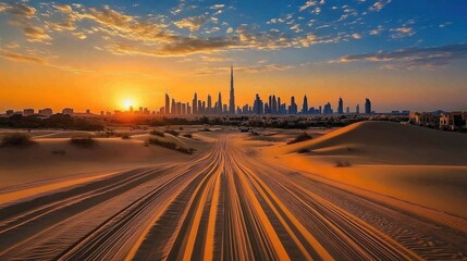 A 4x4 vehicle makes tracks through sandy terrain.