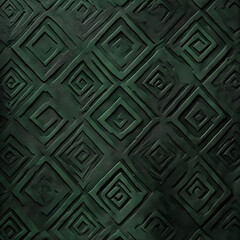 Emerald Green Embossed Geometric Pattern: A captivating seamless texture with a deep emerald green hue, featuring intricate embossed squares with swirling patterns.